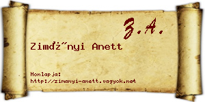 Zimányi Anett névjegykártya